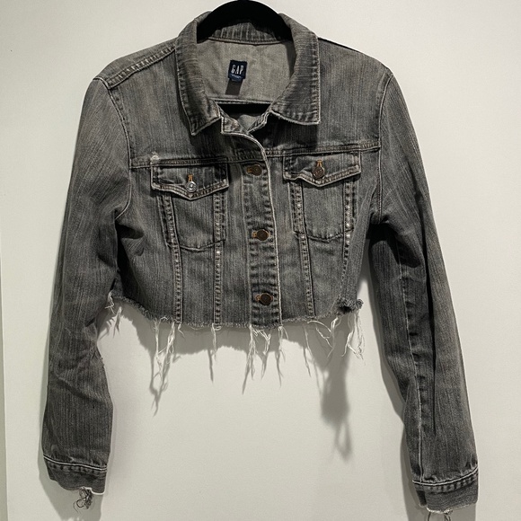 GAP Jackets & Blazers - Gap Denim Cropped Distressed Jacket size L Stretch Denim unisex Acid washed